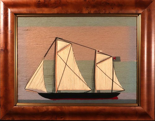 Inventory:  Sailor's Woolwork, Naive British Sailor's Woolwork of a Two-masted Schooner, 1875, $3,750