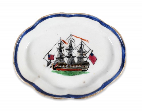 Inventory:  Chinese Export Porcelain, Chinese Export Porcelain American Ship Spoon Tray, 1785, $1,250