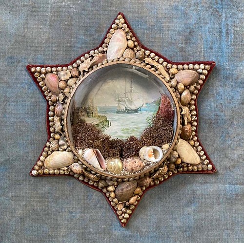 Inventory: Edwardian Starfish Shaped Shell Valentine- Passing Lighthouse, 1900, $1,800