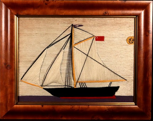 Inventory:  Sailor's Woolwork, Naive British Sailor's Woolwork of a Sloop, 1875, $3,750