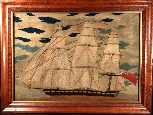 Inventory:  Sailor's Woolwork, British Sailor's Woolwork of a Tea Clipper Under Sail, 1875, $6,500