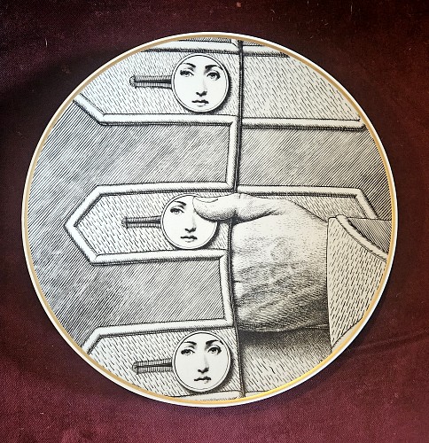 Inventory:  Piero Fornasetti, Rosenthal Piero Fornasetti Porcelain Plate, Themes and Variations, Buttons, Motiv 13 with Original Box, 1980s, $795