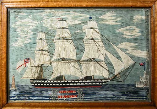 Sailor's Woolwork British Sailor's Woolie of  H.M.S. Orion, Circa 1870 $6,500