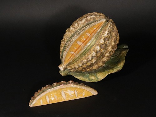 Folk Art American Folk Art Model of a Cocoa Pod and its Leaves with a separate section of Fruit, Early 20th Century SOLD •
