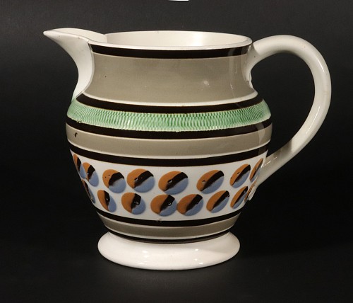 Inventory:  Mocha, English Pearlware Mocha Pottery Jug with Cat's Eye Design, 1820, $2,500