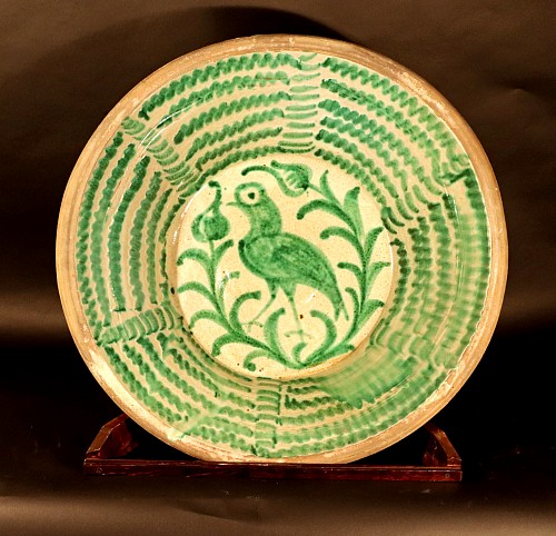 Inventory:  Continental Pottery, Spanish Tin-glazed Pottery Oversized Basin known as a Librillo, Fajalauza, Granada, 19th century, $6,500