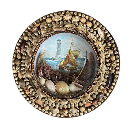 shellwork Edwardian Shellwork Valentine Diorama of a Sloop under Sail, 1900 $1,100