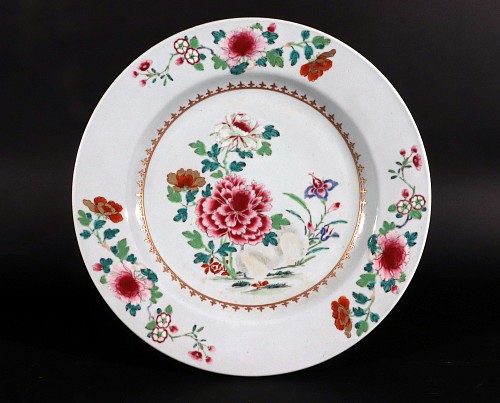 Chinese Export Porcelain Chinese Export Porcelain Large Dish with Famille Rose Flowers, 1760 SOLD •