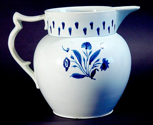 Pearlware Antique English Pearlware Pottery Large Underglaze Blue Jug, Circa 1820-30 $750