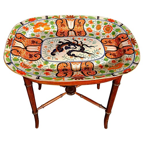 Coalport Factory Regency Coalport â€œImari Dragonâ€ Porcelain Dish Mounted as Cocktail Table, 1805-15 SOLD •