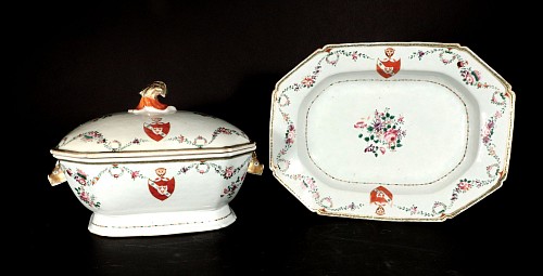 Inventory:  Chinese Export Porcelain, Chinese Export Porcelain Armorial Tureen & Stand- Stevenson with Cockayne in pretence, 1775, $5,500
