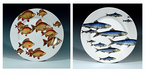 Inventory:  Piero Fornasetti, Piero Foirnasetti  Passata de pesce (Passage of Fish) Plates,, 1950's., SOLD •