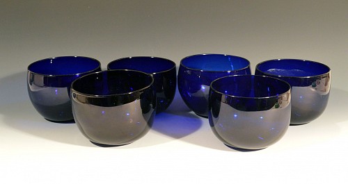 Inventory:  British Glass, Set of Six Georgian Blue Glass Double lipped Finger Bowls, Circa 1810-30, $1,250