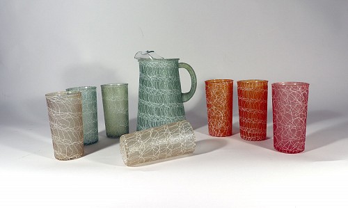 Vintage Vintage MCM Set of Color Craft Drinking Glasses & Jug (Eight Pieces), 1950s- $475