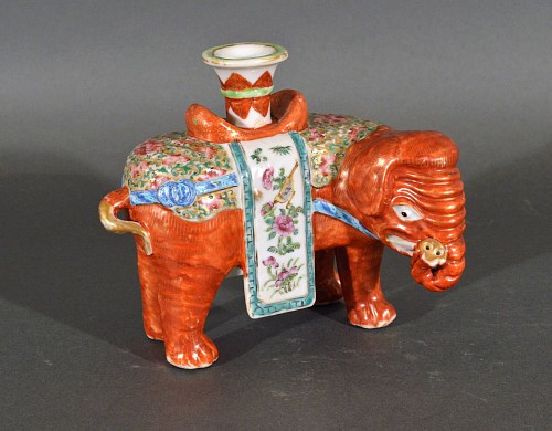 Chinese Export Porcelain Chinese Export Porcelain Canton Famille Rose Elephant Candlestick, 1860 $2,500
