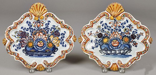 Inventory:  Dutch Delft, Dutch Delft Polychrome Plaques With Flower Baskets, 1760, $5,000