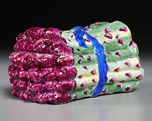 Inventory:  German Porcelain, 18th Century German Porcelain Trompe-L'oeil Asparagus Tureen, Probably  Thuringian, 1770-80, $5,500