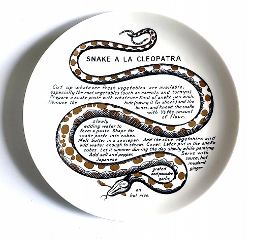 Inventory:  Piero Fornasetti, Piero Fornasetti Fleming Joffe Recipe Cook Plate- Snake a la Cleopatra, 1960s-1974, $795