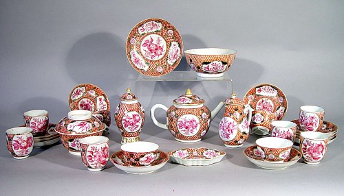 Inventory:  Chinese Export Porcelain, Chinese Export Porcelain Tea Service with Unusual Coral Scale Decoration, Circa 1750-65, $10,000