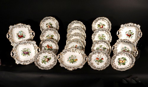 British Porcelain Ridgway Porcelain Botanical Eighteen Piece Desert Service with Fruit, Circa 1830 $12,500
