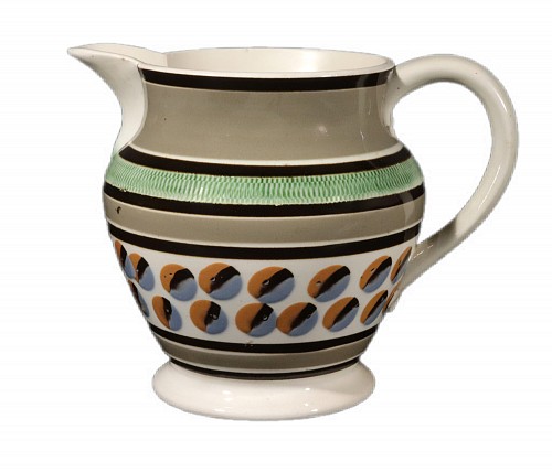 Inventory:  Mocha, English Pearlware Mocha Pottery Jug with Cat's Eye Design, 1820, $2,500