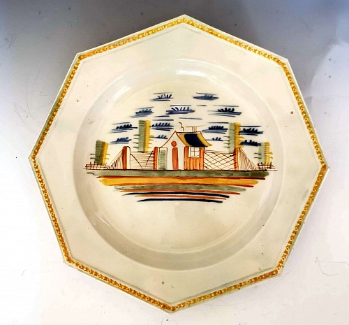 Pearlware Folk Art Fences: Octagonal Prattware Soup Plate, 1810-20 $750