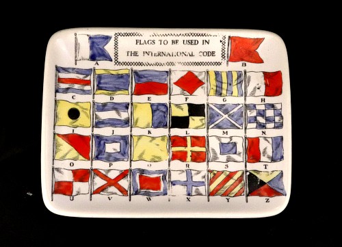 Piero Fornasetti Piero Fornasetti Ceramic International Flag Code Jewelry Dish, 1960s $550