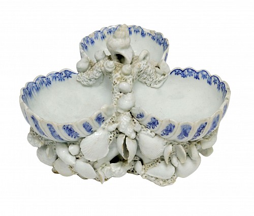 Inventory:  Bow Factory, Bow Porcelain Underglaze Blue & White Shell Sweetmeat Stand, $3,750