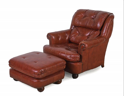 Vintage Tobacco Brown Leather Lounge Chair and Ottoman, Classic Leather Company, late 20th Century SOLD &bull;