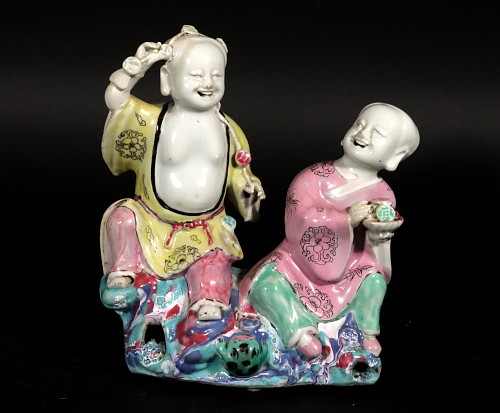 Chinese Export Porcelain 18th-century Chinese Export Porcelain Double Boy Figure Group of Hehe Erxian, 1770-80 $4,500