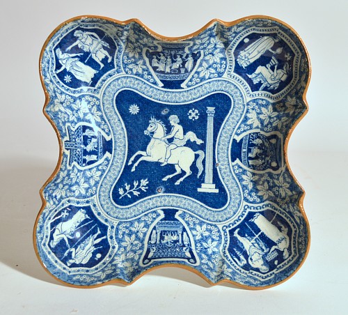 Inventory:  Spode Factory, Spode Pottery Neo-classical Greek Pattern Blue Dessert Dish, 1810, $750