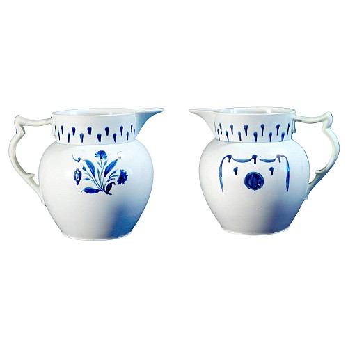 Inventory:  Pearlware, Antique English Pearlware Pottery Large Underglaze Blue Jug, Circa 1820-30, $750