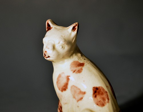 Inventory:  Creamware Pottery, Antique English Creamware Staffordshire Toy Pottery Cat, 1780, $750
