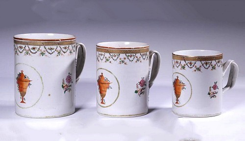 Inventory:  Chinese Export Porcelain, Chinese Export Porcelain Set of Graduated Famille Rose Tankards, 1780, $3,750