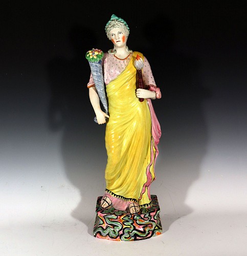 Inventory:  British Pottery, Monumental Staffordshire Pearlware Figure: ""Ceres"" (Goddess of Plenty) on Marbled Plinth, 1815, $5,500
