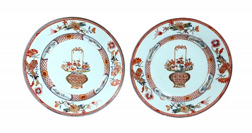 Chinese Export Porcelain Chinese Export Porcelain Famille Plates Painted with A Flower Basket- A Pair, Yongzheng (1723-1735) $1,500