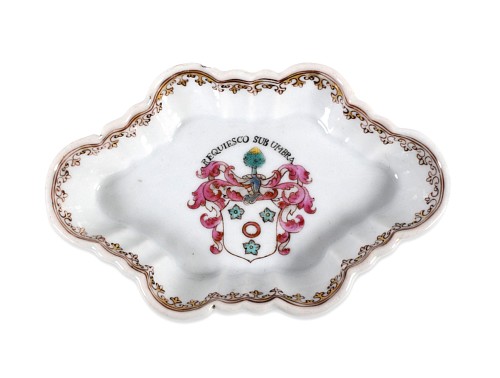 Inventory:  Chinese Export Porcelain, Chinese Export Porcelain Armorial Spoon Tray, Arms of Hamilton, 1750-60, SOLD &bull;