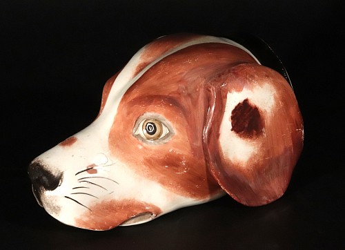 British Pottery Staffordshire Pearlware Pottery Fox Hound Stirrup Cup, 1820 $3,750