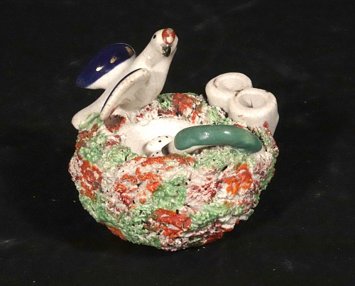 Inventory:  British Porcelain, English Porcelain Inkwell & Quill holder Bird's Nest, 1840, $250