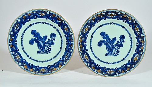 Chinese Export Porcelain Chinese Export Porcelain Blue and White Porcelain Plates after Maria Sybille Merian, Probably from the Pronk Workshop, 1740-45 $3,500