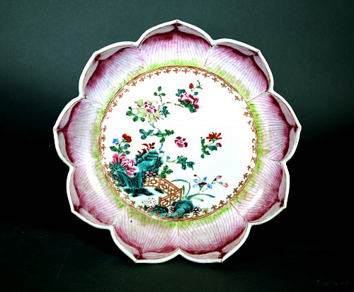 Inventory:  Chinese Export Porcelain, Chinese Export Porcelain Lotus Leaf-Shaped Dish, 1765, $2,750