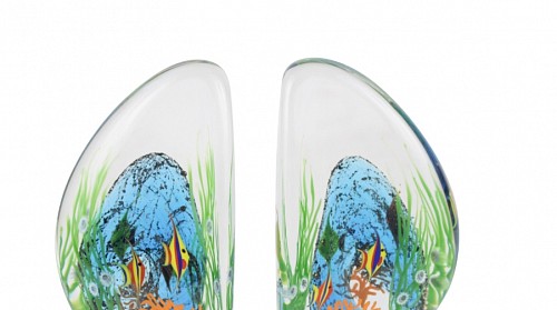 Vintage Zellique Studios Coral Reef Blown and Molded Glass Aquarium Bookends, 2000 $750