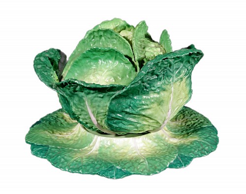 French Porcelain Jacob Petit Porcelain Large Tromp L'oeil Cabbage Leaf Tureen and Cover, 1840 $7,500