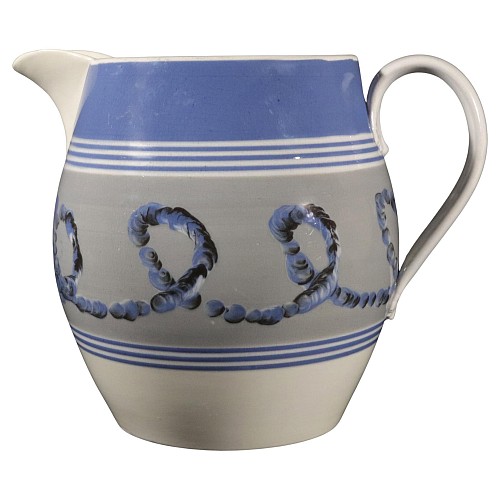 Inventory:  Mocha, Large English Pearlware Mocha Earthworm Jug, Staffordshire or Northern England, 1820, $2,500