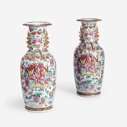 Inventory:  Chinese Export Porcelain, Monumental Chinese Export Porcelain Large Rose Medallion Vases, 1850-65, $12,500