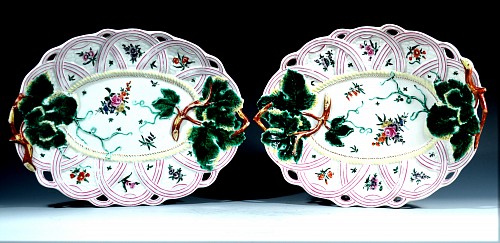 First Period Worcester Porcelain First Period Worcester Porcelain Basket Weave & Leaf Dishes, 1758-60 $6,500