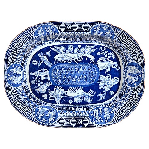 Inventory:  Herculaneum, Herculaneum Greek Pattern Blue Printed Dish, 1815, $1,950