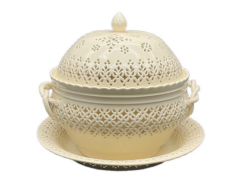 Inventory:  Creamware Pottery, Creamware Openwork Covered Bowl and Stand, $950