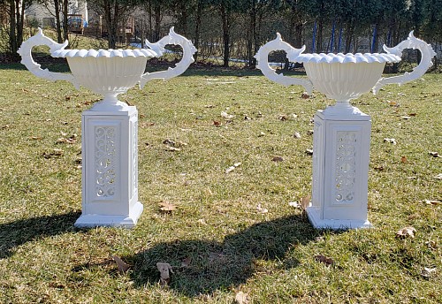 Inventory:  American Garden Furniture, Painted Cast Iron Garden Urns & Pedestal Bases, American, Mid-20th Century, $4,900