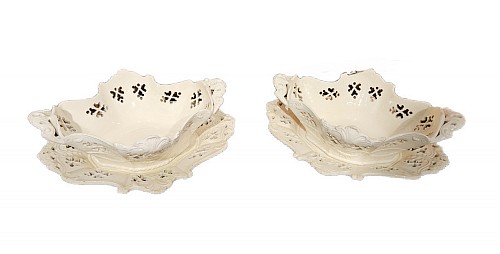 Inventory:  Creamware Pottery, British Undecorated Cremeware Rococo Baskets and Stands, 1765-75